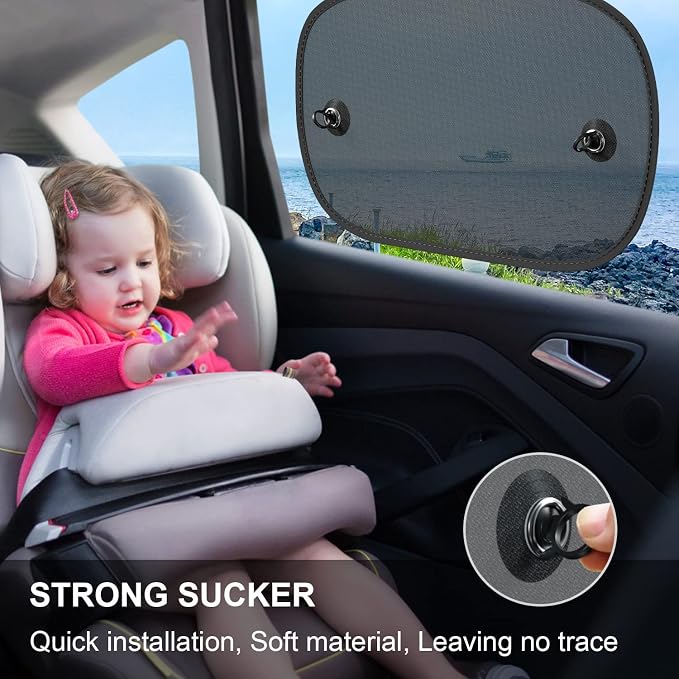 DIZA100 Car Sun Shade, 2 Pack Window Shade for Baby Universal Cling Sunshade for Side Window Sun Glare and UV Protection for Kids/Adults/Pets - 20''x12'' Fits 98% Cars(Suction Cup Stick)