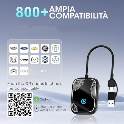 2in1 Wireless Carplay Adapter for iPhone Android,for Toyota/Honda/Cadillac/Ford/Chevrolet/Jeep Carplay,Plug Play Automatic Reconnect,Convert Wired to Wireless Bluetooth Carplay Dongle(USB A/C)06d