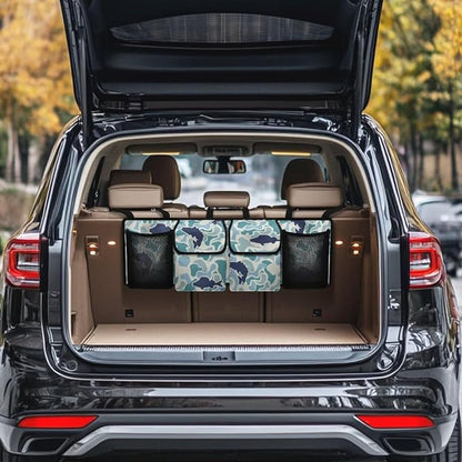 Fish Hunter Camo Car Trunk Organizer Space Saving Hanging Automotive Back Seat Organizers Storage Bag with 4 Pocekts Car Accessories Interior for Most Cars,SUV,Sedan