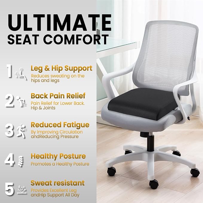 Gilbins Gel Seat Cushion - Memory Foam Cushion for Office Chair, Car Seat, and Wheelchair - Ergonomic Gel-Infused Cushion for Tailbone Support,and Lower Back Comfort - Portable & Washable