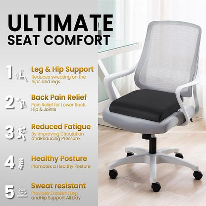 Gilbins Gel Seat Cushion - Memory Foam Cushion for Office Chair, Car Seat, and Wheelchair - Ergonomic Gel-Infused Cushion for Tailbone Support,and Lower Back Comfort - Portable & Washable