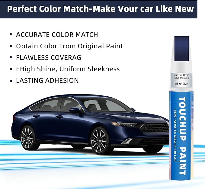 Canyon River Blue Metallic(B-640M) Touch Up Paint for Honda 2-in-1 Car Scratch Repair Pen for Rock Chips, Door Scratches & Paint Nicks Exact Color Match Quick Dry DIY Fix for Civic Accord CR-V