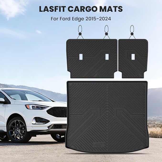 LASFIT Floor Mats&Cargo Backrest Mat for Ford Edge 2015-2024,Costom Fit All Weather Protection TPE Easy Clean Floor Liners, Keep Your Car Trunk Clean and Tidy,1pcs.