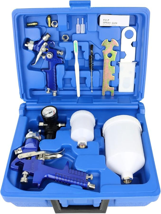 HVLP Air Gravity Spray Gun Set,2-Sprayer paint Gun,0.8mm 150ml & 1.4mm 600ml Auto Gravity Feed Painting with Locking Air Pressure Regulator Gauge Air Spray Nozzle Gun for Cake Decoration,Model Making