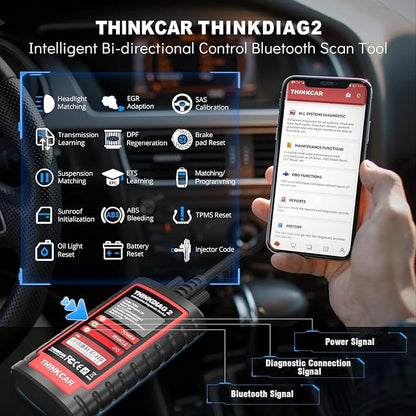 Thinkdiag2 All System Bidirectional OBD2 Diagnostic Scanner for iOS & Android, THINKCAR Bluetooth Scan Tool with CAN-FD Protocol, 15+ Reset Functions, ECU Code, Active Test, AutoVIN, 1 Year Update