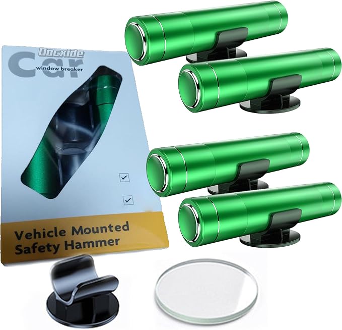 4PCS Safe Hero Hammer, Safety Hammer & Seatbelt Cutter, 2 in 1 Car Window Breaker Seatbelt Cutter Glass Window Breaker Under Water (Green)