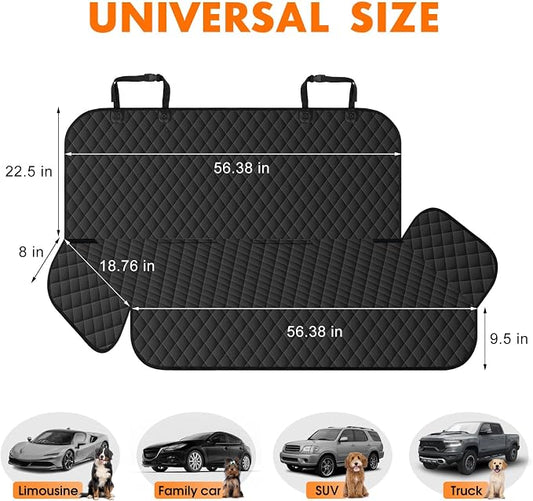 NECKORY Backseat Cover for Dogs, Waterproof and Non-Slip Pet Bench Seat Covers, Car Seat Protector for Back Seat, Universal Size Rear Car Seat Cover Fits Cars, Trucks and SUVs, L-Black