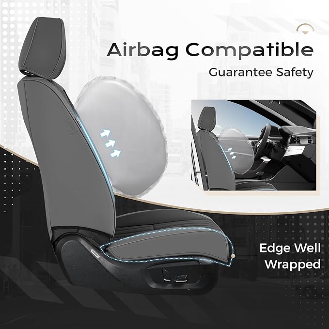 Coverado Car Seat Covers Full Set, Seat Covers for Cars, Car Seat Cover, Car Seat Protector, Leather Car Seat Cushion, Waterproof Car Seat Covers Front Seats and Back Fit for Most Cars(Gray&Black)
