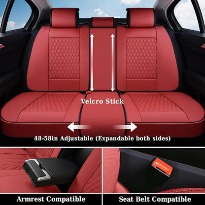 Coverado Full Set Car Seat Covers, Nappa Leather Seat Covers, Waterproof Car Seat Protector with Lumbar Support, Automotive Seat Covers Universal Fit for Most Cars SUV Trucks (FullSet, Red-Blackline)