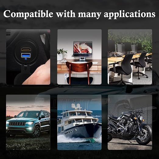 USB 3.0 & HDMI to HDMI + USB 3.0 Car Mount Flush Cable, Alloy Shell Dash Panel Extension Cable with LED Indicator for Car Boat Motorcycle 1ft