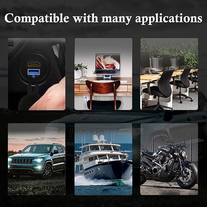 USB 3.0 & HDMI to HDMI + USB 3.0 Car Mount Flush Cable, Alloy Shell Dash Panel Extension Cable with LED Indicator for Car Boat Motorcycle 1ft