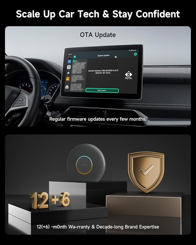 2025 Upgrade CB6 CarPlay AI Box&Android AI Box, Wireless CarPlay/Android Auto Adapter, Plug & Play CarWave Car Smart Box with AI DriveChat, GPS Track, Android 13, 2 BT, 4G LTE, 8G+128G, Gray