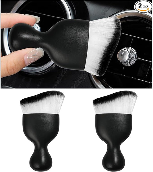 Dickno 2PCS Car Interior Dust Brush, Soft Scratch Free Auto Detailing Brushes, Universal Vehicle Interior Cleaning Tool for Automotive Dashboard, Air Vents, Leather (White & Black)