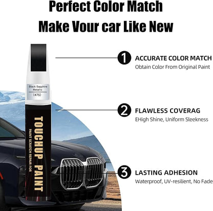 Black Sapphire Metallic(475) Car Paint Touch Up Pen Compatible with BMW, 2-In-1 Color Accurate Touch Up Car Scratch Repair Paint Match BMW Series Automotive Scratch Remover for Nicks & Chips Repair
