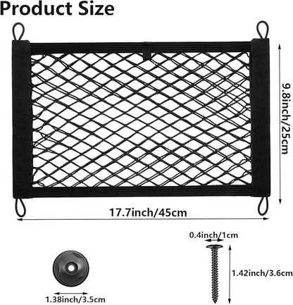 2PACK Small Cargo Nets Elastic Stretchable Pocket Storage Mesh Net Universal Automotive Cargo Netting Storage Pouch with 8Pcs Mounting Screws&Hooks for Car Truck SUV Boats (17.7x9.8 Inch)