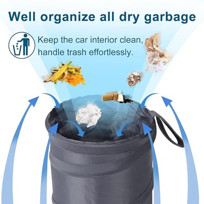 Car Trash Can, 2 Packs Mini Car Garbage Can, Collapsible Trash Bin | Pop-Up Trash Can for Car Front Back Seat, Portable Car Trash Bag Hanging for Vehicle SUV Rv Truck Accessories Interior, Grey