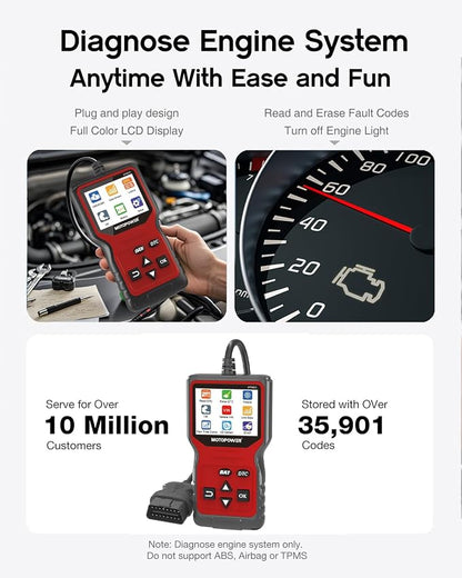 MOTOPOWER MP69033 Pro OBD2 Scanner Code Reader Check Engine Fault Light Diagnostic Scan Tool with Battery Tester