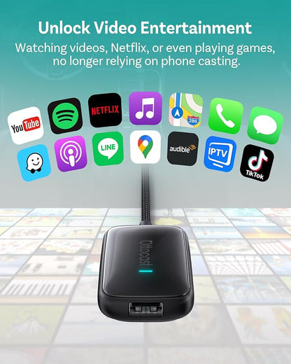 OTTOCAST Play2Video Ultra Wireless Apple CarPlay, AI Magic Box | Android Auto Adapter with WiFi 6, Bluetooth 5.4,Supports Factory Wired CarPlay