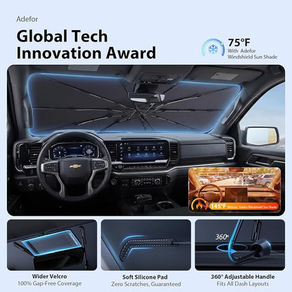 2026 Upgraded Windshield Sun Shade Umbrella for Chevrolet Silverado 1500 [Precision Custom Fit, Superior UV & Heat Block] Cooling Tech Fabric, Durable Foldable with Storage Bag, Fits 2000-2026