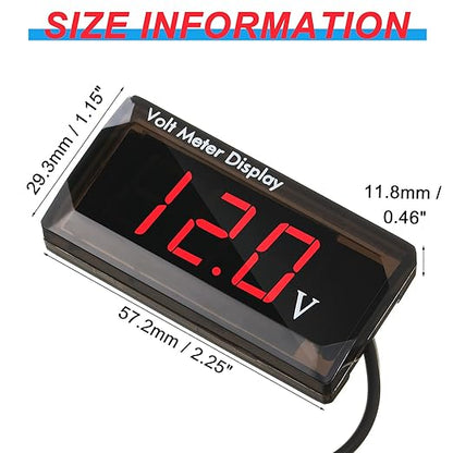 2 Pieces DC 4 to 28V Car Digital Voltmeter 12V Voltage Meter Car Audio Gauge LED Display 12V Waterproof Voltage Gauge Meter for Motorcycle(Red Light)