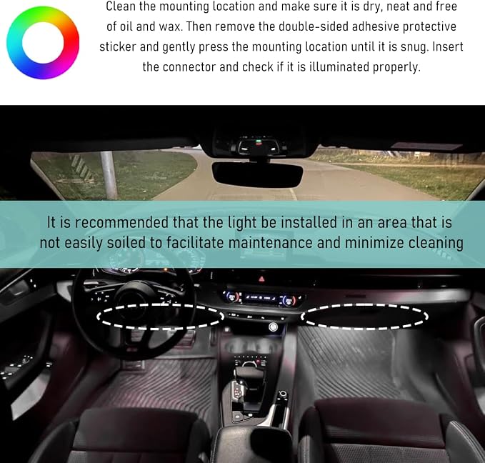 Yourkar Car LED Strip Light, 24 LED Auto Interior Under Dash Atmosphere Lights with USB Port, Vehicle Decor Lamp Ambient Night Light Strip Lighting Kit, Universal Car Accessories (White)