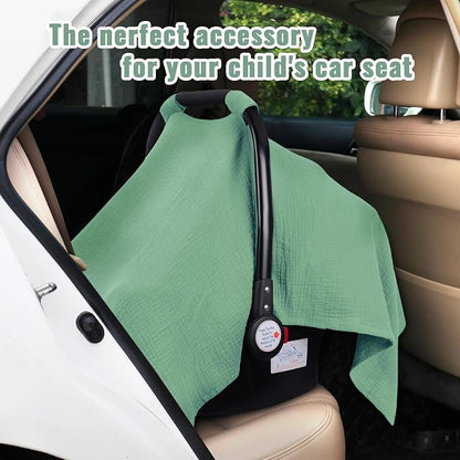 Metplus Muslin Car Seat Cover for Babies, 100% Cotton Breathable Infant Carseat Canopy for Summer, Lightweight Stroller Sunshade Covers for Newborns(Moss Green)