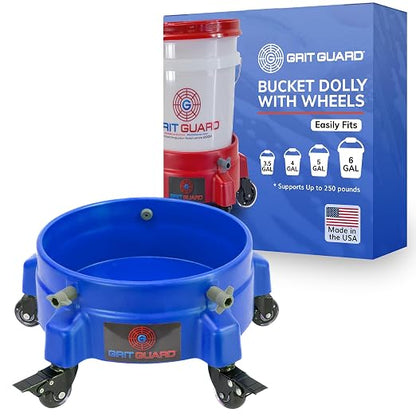 GRIT GUARD Bucket Dolly with Wheels - Rolling Detailing Wash Bucket with 5 Wheels and 2 Locking Casters Compatible with 2.5, 4, 5 and 6 Gallon Buckets (Blue, 2" Roller Bearing) - Made in the USA