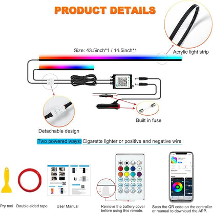 Jushope Interior Car LED Strip Lights, Acrylic LED Lights for Car with Dynamic Dreamcolor Chasing, Ambient Lighting Kits Music Sync Wireless APP and RF Remote Control (43.5+14.5'')