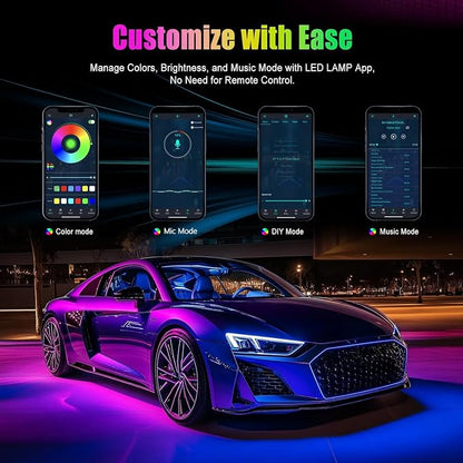 Car Interior Lights, 12V LED Strip Lights with Charger Adapter, Ambient Car Lighting Kit, App & Remote Control Music Sync Color Change Strip Lights for SUVs & Trucks, Car Accessories for Women Men