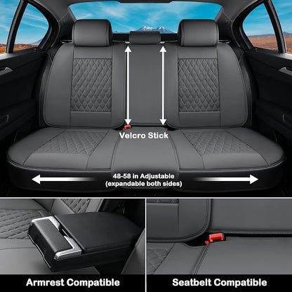 Coverado Car Seat Covers Full Set, Automotive Front and Rear Seat Covers with Backrest, Nappa Leather Car Seat Protectors Waterproof, Universal for Most Vehicles