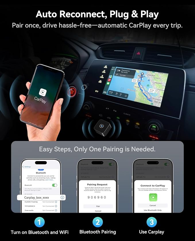 2026 Upgraded Wireless CarPlay Adapter, Fast, Stable Connection for iPhone & Android, Compact Plug-and-Play Dongle for CarPlay & Android Auto