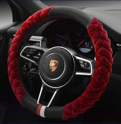 HAOKAY Luxury Fluffy Steering Wheel Cover for Women,Soft Warm Short Plush Steering Wheel Cover Red Fuzzy with Universal 14.5-15 Inch