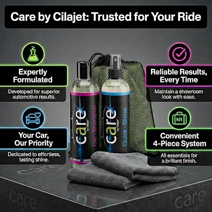 Travel Kit, Automotive Car Accessories and Cleaning Supplies, 4-Piece Set with Car Shampoo and Quick-Shine Polish, and 2 Microfiber Towels