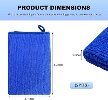 2 PCS Clay Mitt, Fine Grade Microfiber Claying Bar Glove Car Detailing Towels, Scratch-Free Cleaning & Polishing Clay Eraser Mitts for Vehicle Surface, Car Accessories (Blue)