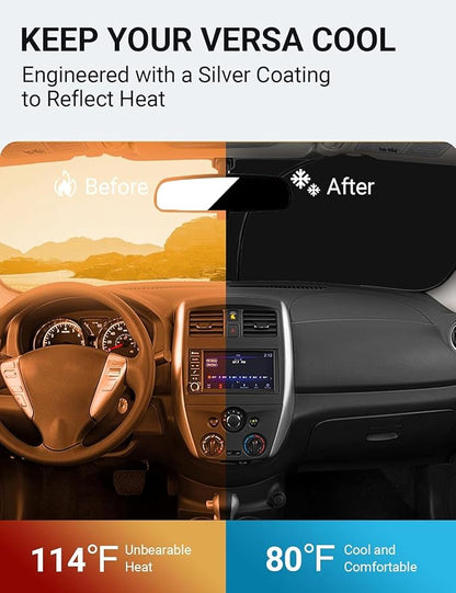 Proadsy 2026 Upgrade Front Windshield Sun Shade Foldable Sunshade Protector Custom Fit 2015-2019 Nissan Versa Sedan Accessories