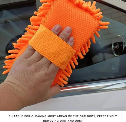 Microfiber Car Wash Sponge, Scratch-Free Vehicle Washing Mitt with Chenille & Mesh Sides, Highly Absorbent Sponge Lint-Free Cleaning Tool for Car Washing & Detailing (Orange)