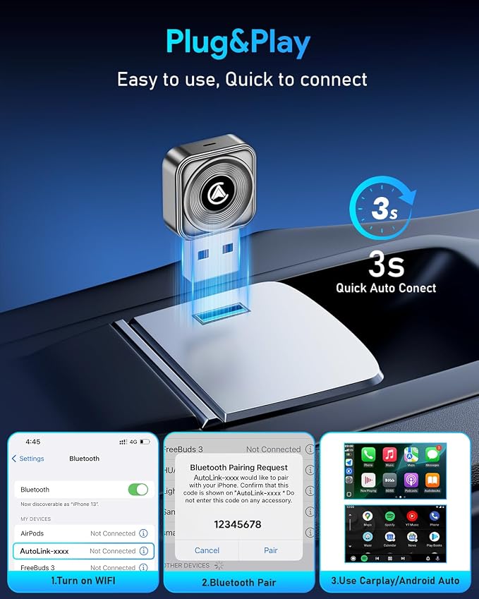 Wireless CarPlay Adapter iPhone Apple—Ultra Mini(60% Reduced Size),2026 2-in-1 Android Auto Adapter, 3X Automatic Connection Navigation, Plug and Play, Compatible with iOS 10+, Android 11+