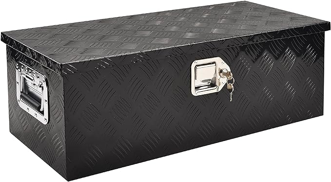 30 Inch Truck Bed Tool Box Truck Car Outdoor Trailer Pickup Underbody Toolbox, RV Storage Organizer, Underbed Tools Organizer W/Lock & Keys, Black Aluminum 5 Bar Tread (30''X13''X10'')