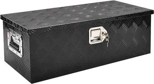 30 Inch Truck Bed Tool Box Truck Car Outdoor Trailer Pickup Underbody Toolbox, RV Storage Organizer, Underbed Tools Organizer W/Lock & Keys, Black Aluminum 5 Bar Tread (30''X13''X10'')