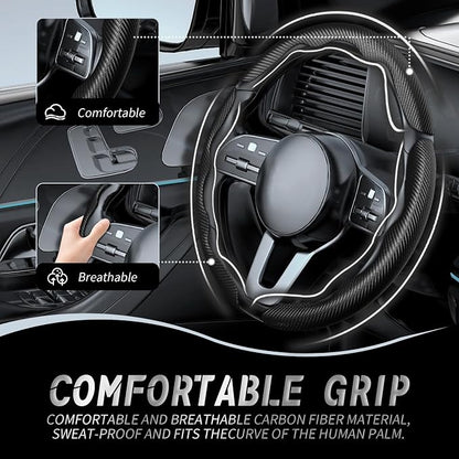 WOCOCN 3pcs Car Steering Wheel Cover,Anti-Skid Carbon Fiber Steering Wheel Protector for Men Women,Multiple Color Options,Universal for Most Car Interiors Accessories (Black 3PCS)