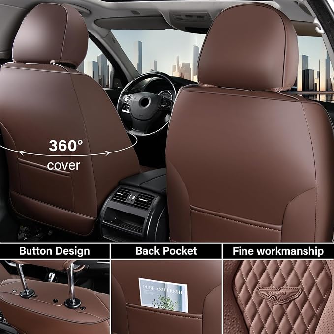 Coverado Seat Covers Front Seats, Coffee Car Seat Covers 2 Pack, Driver Seat Cover, Luxury Automotive Seat Covers, Car Seat Cushion, Front Car Seat Covers Leather Seat Protector Fit for Most Cars
