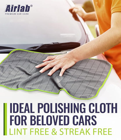 Airlab Magic Cleaning Cloth Window Glass Cleaner Carbon Microfiber Towels Kitchen Bathroom Lint Free Rags Car Wipes Drying Auto Detailing, Pack of 4, 20" x 16", Grey-Green