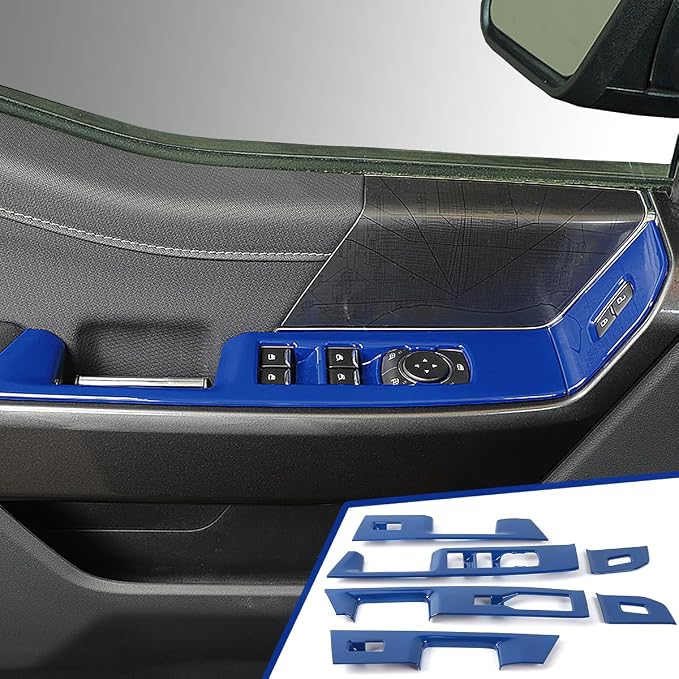 GZXinWei Interior Upgrade Accessories Door Armrest Window Control Switch Panel Trim Cover Sticker for 2021 2022 2023 2024 2025 2026 Ford F150 Blue