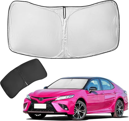 for Toyota Camry 2018-2024 Sun Shade Sunshade Windshield Cover - 4 Layers Front Window Shade Custom Fit Camry LE XLE Hybrid SE XSE Sun Visor - 240T Foldable Shade Blocks UV Rays Car Accessories