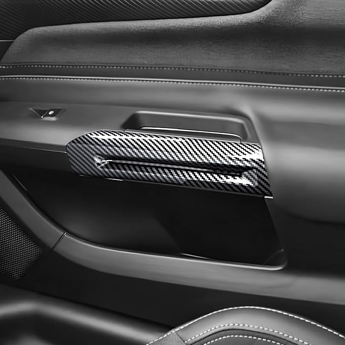 Car Inner Door Handle Trim Cover fits for Ford Mustang 2015-2024, Carbon Fiber Door Handrail Handle Protector for Mustang Interior Decoration Accessories,2Pcs Kit (Black Carbon Fiber)