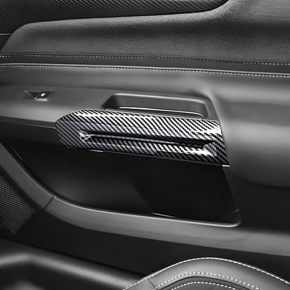 Car Inner Door Handle Trim Cover fits for Ford Mustang 2015-2024, Carbon Fiber Door Handrail Handle Protector for Mustang Interior Decoration Accessories,2Pcs Kit (Black Carbon Fiber)