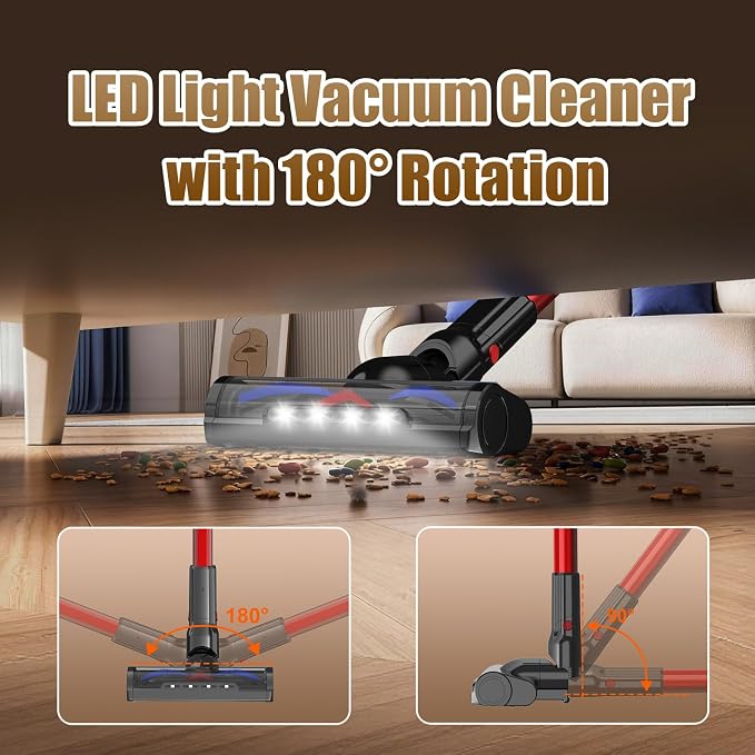 Snacorp Cordless Vacuum Cleaner Upgraded 200W 45Mins Rechargeable with 3 Suction Modes Anti-Tangle Wireless Vacumm with Touch Screen LED Light Lightweight Wireless Vacuum for Home Pet Hair Floors Car