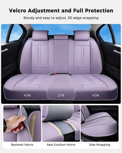 Huidasource Purple Back Seat Cover Luxury Nappa Leather, Rear Seat Cover with Velcro Adjustable, Ventilation Holes, Child Seats, Seat Covers Waterproof Universal Fit for Most Cars SUV Trucks, Purple