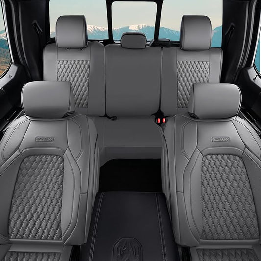 Coverado Dodge Car Seat Covers Full Set, Waterproof Leather Seat Covers for Car Fit for 2009-2018 Dodge RAM 1500, 2010-2024 2500 3500 Automotive Vehicle Seat Covers Protector for Trucks, Gray