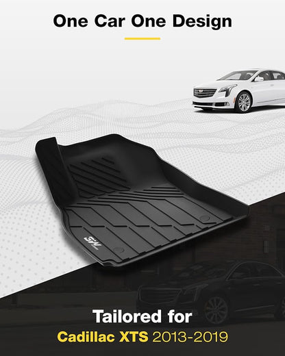 3W Floor Mats Compatible for Cadillac XTS 2013-2019 TPE All Weather Custom Fit Floor Liner for Cadillac XTS 1st and 2nd Row Full Set Car Liners Black